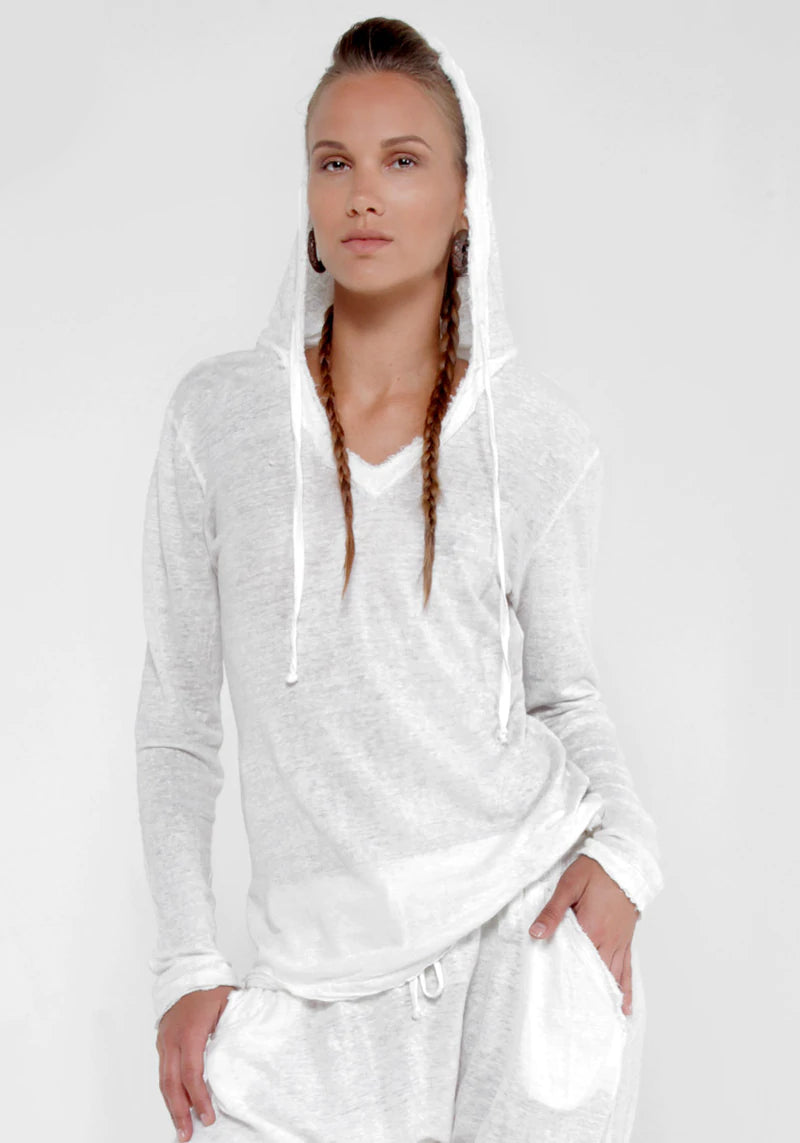 LINEN LONG SLEEVE HOODIE TEE