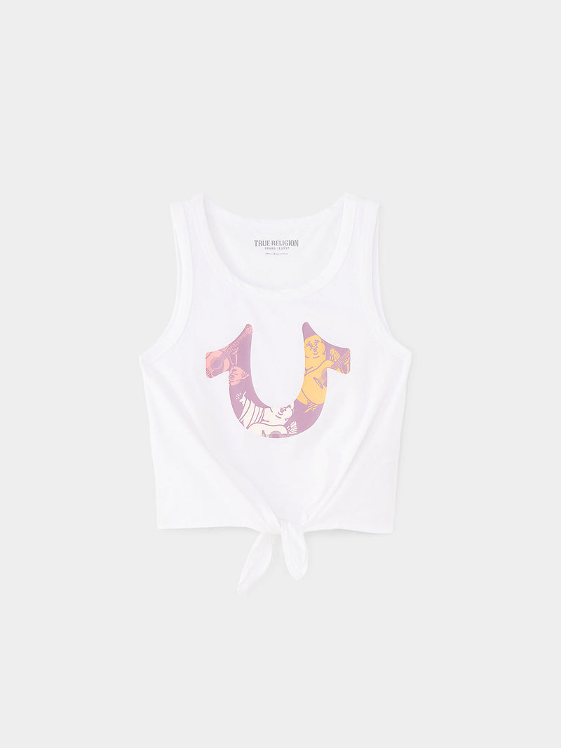 GIRLS TIE FRONT LOGO TANK