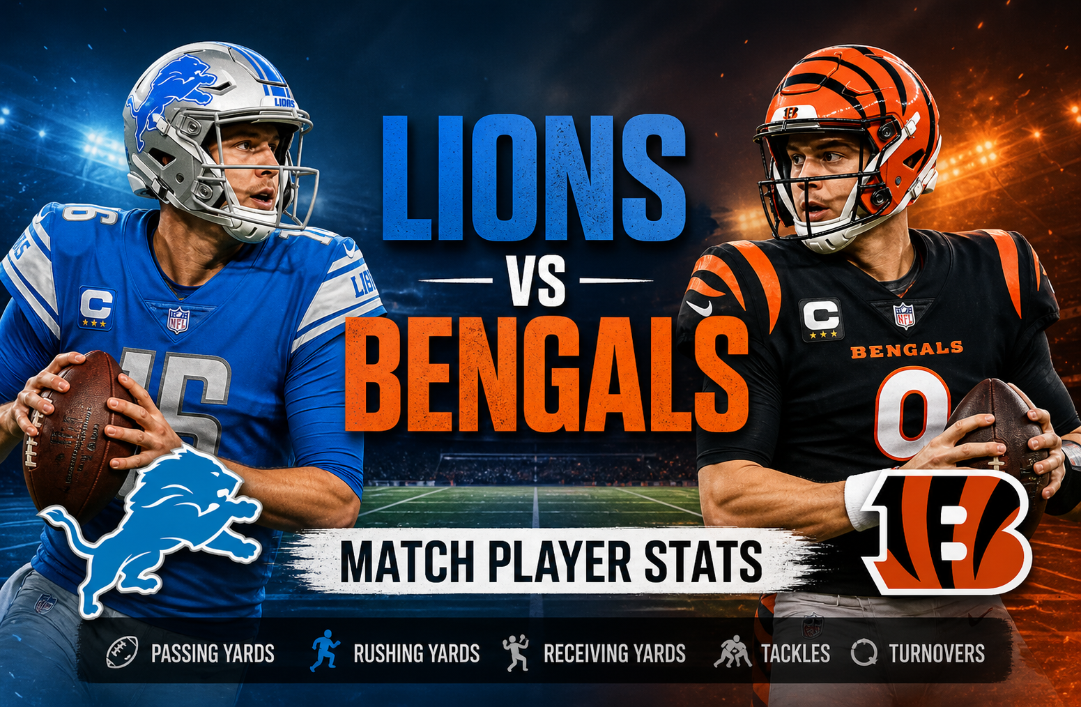 Detroit Lions vs Bengals Match Player Stats